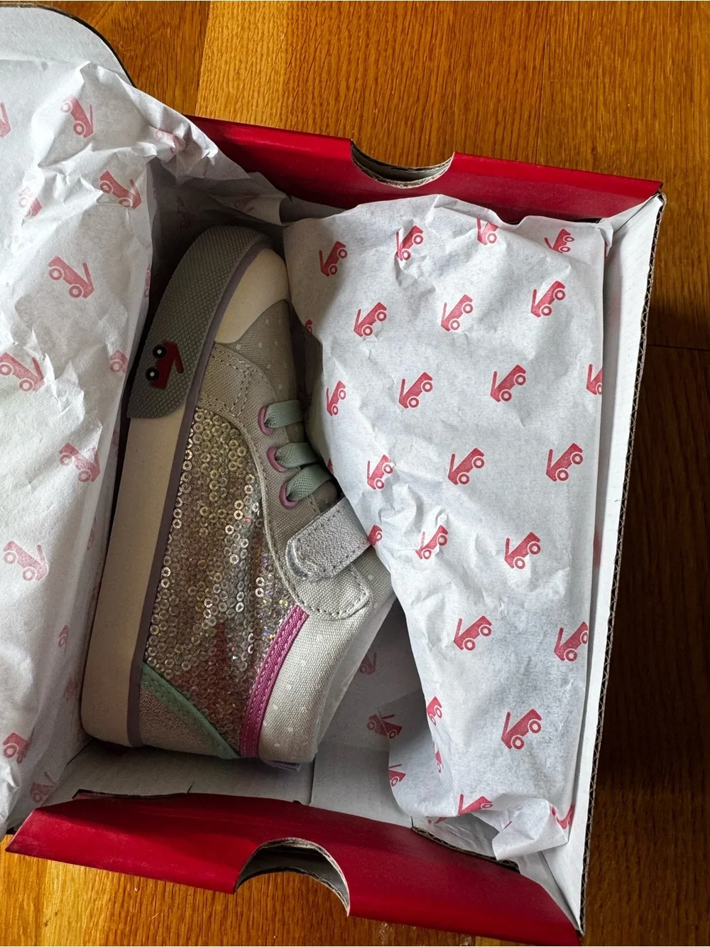 Kids Sparkle High-Top Sneakers in Light Gray with Mint & Pink Accents